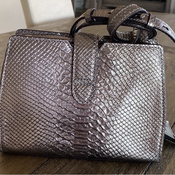 Lauren Ralph Lauren Leather Metallic Python Crossbody Bag - Picture 2 of 5